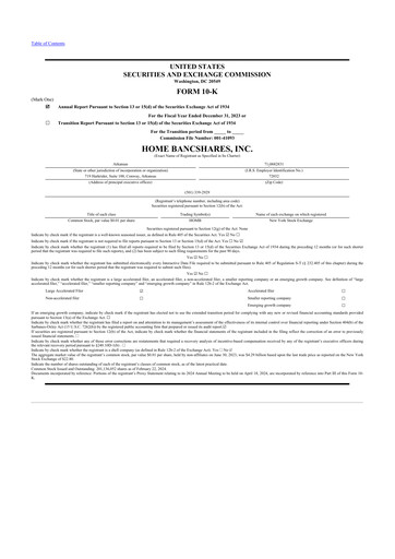 Thumbnail Home BancShares
 10-K Annual Report 2023