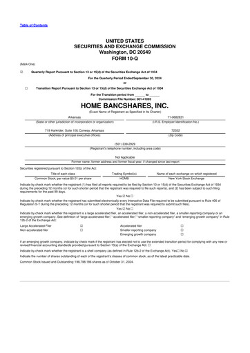 Thumbnail Home BancShares
 10-Q Quarterly Report FY2024 