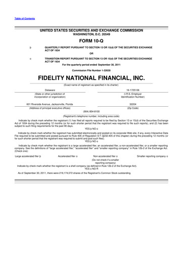 Thumbnail Fidelity National Financial
 10-Q Quarterly Report FY2011 