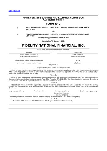 Thumbnail Fidelity National Financial
 10-Q Quarterly Report FY2012 