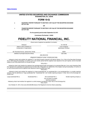 Thumbnail Fidelity National Financial
 10-Q Quarterly Report FY2012 
