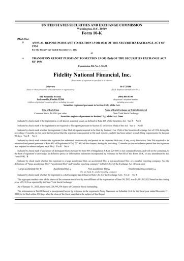 Thumbnail Fidelity National Financial
 10-K Annual Report 2012