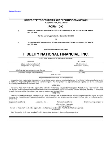 Thumbnail Fidelity National Financial
 10-Q Quarterly Report FY2013 