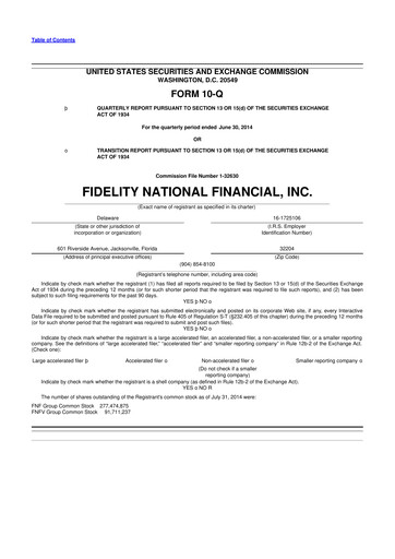 Thumbnail Fidelity National Financial
 10-Q Quarterly Report FY2014 