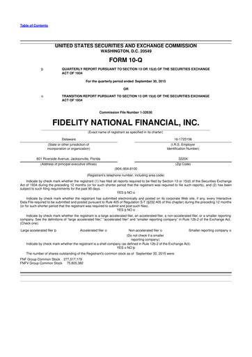 Thumbnail Fidelity National Financial
 10-Q Quarterly Report FY2015 