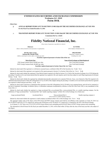 Thumbnail Fidelity National Financial
 10-K Annual Report 2016