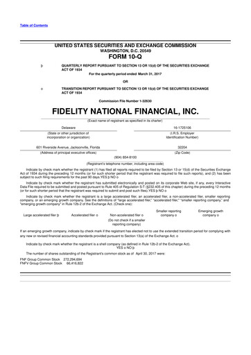 Thumbnail Fidelity National Financial
 10-Q Quarterly Report FY2017 