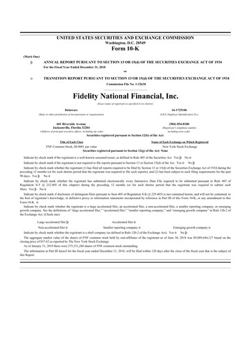 Thumbnail Fidelity National Financial
 10-K Annual Report 2018