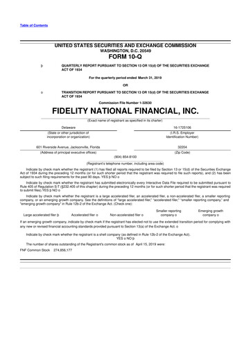 Thumbnail Fidelity National Financial
 10-Q Quarterly Report FY2019 