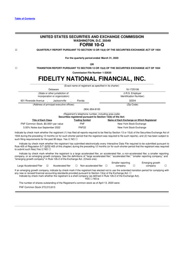 Thumbnail Fidelity National Financial
 10-Q Quarterly Report FY2020 