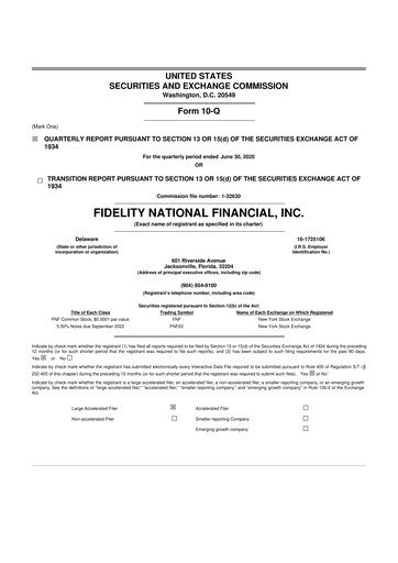 Thumbnail Fidelity National Financial
 10-Q Quarterly Report FY2020 