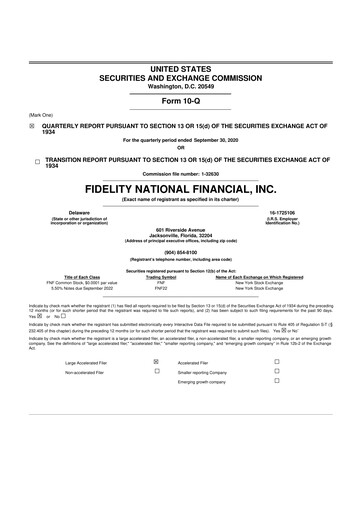 Thumbnail Fidelity National Financial
 10-Q Quarterly Report FY 