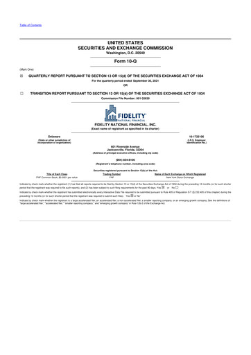 Thumbnail Fidelity National Financial
 10-Q Quarterly Report FY 