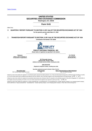 Thumbnail Fidelity National Financial
 10-Q Quarterly Report FY 