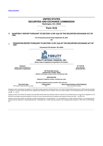 Thumbnail Fidelity National Financial
 10-Q Quarterly Report FY2023 
