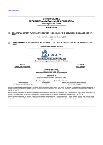 Thumbnail Fidelity National Financial
 10-Q Quarterly Report FY 