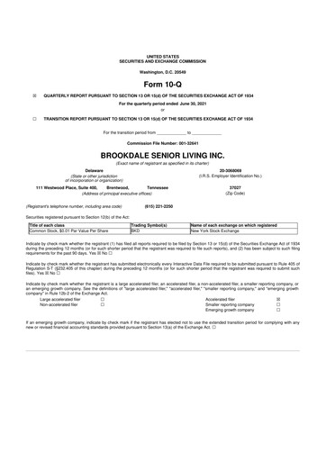 Vorschaubild Brookdale Senior Living
 10-Q Quartalsbericht 2021 