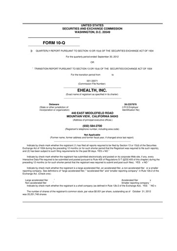 Thumbnail eHealth 10-Q Quarterly Report FY2012 