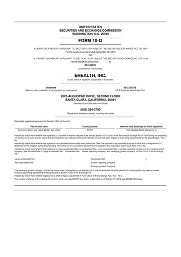 Thumbnail eHealth 10-Q Quarterly Report FY2019 