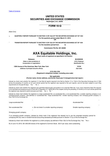 Miniature Equitable Holdings
 10-Q Rapport trimestriel 2018 