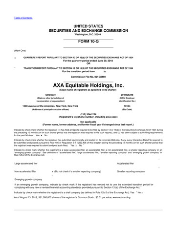 Miniature Equitable Holdings
 10-Q Rapport trimestriel 2018 