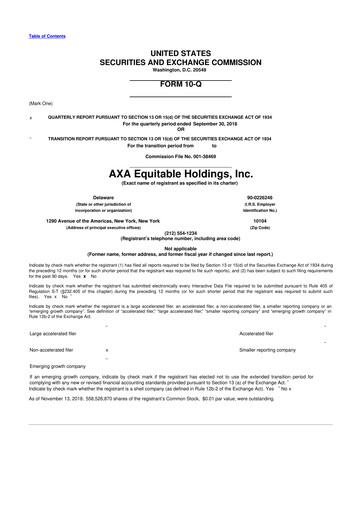 Miniature Equitable Holdings
 10-Q Rapport trimestriel 2018 