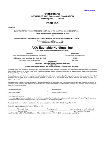 Miniature Equitable Holdings
 10-Q Rapport trimestriel 2019 