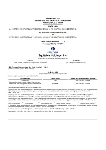 Miniature Equitable Holdings
 10-Q Rapport trimestriel 2020 