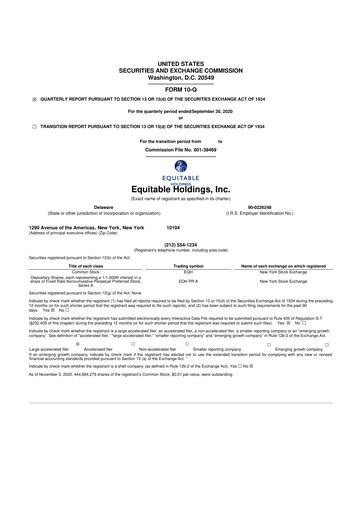 Miniature Equitable Holdings
 10-Q Rapport trimestriel 2020 