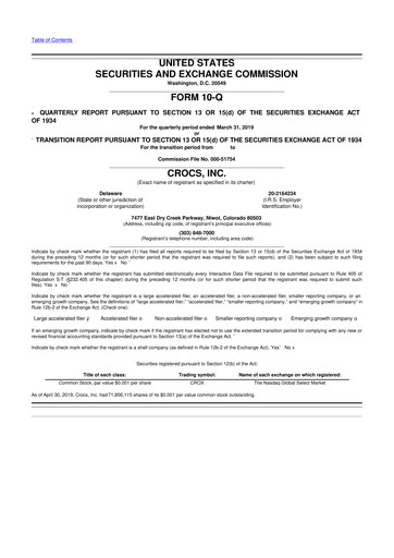 Miniature Crocs 10-Q Rapport trimestriel 2019 