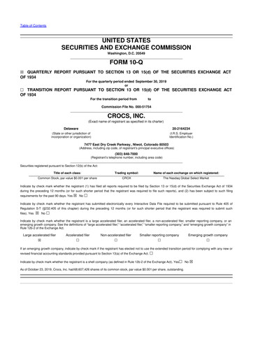 Miniature Crocs 10-Q Rapport trimestriel 2019 