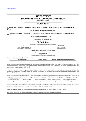 Miniature Crocs 10-Q Rapport trimestriel 2021 