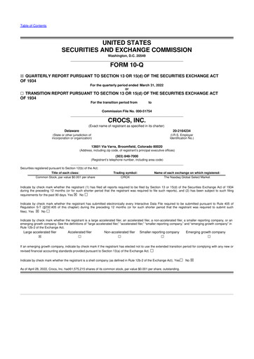 Miniature Crocs 10-Q Rapport trimestriel 2022 