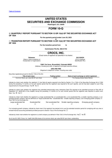 Miniature Crocs 10-Q Rapport trimestriel 2023 