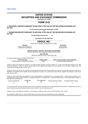 Miniature Crocs 10-Q Rapport trimestriel 2025 