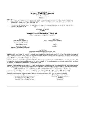 Thumbnail Clear Channel Outdoor
 10-Q Quarterly Report FY2014 