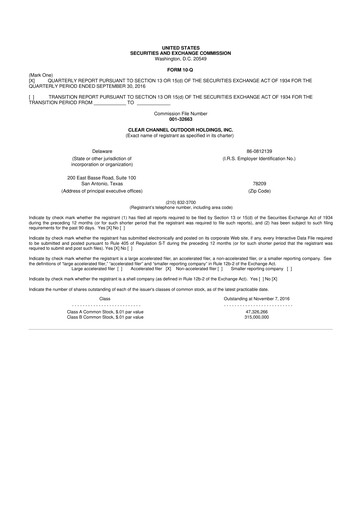 Thumbnail Clear Channel Outdoor
 10-Q Quarterly Report FY2016 