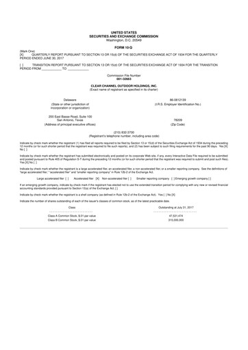 Thumbnail Clear Channel Outdoor
 10-Q Quarterly Report FY2017 