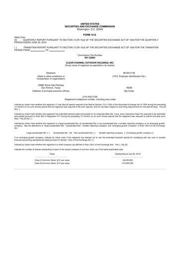 Thumbnail Clear Channel Outdoor
 10-Q Quarterly Report FY2018 