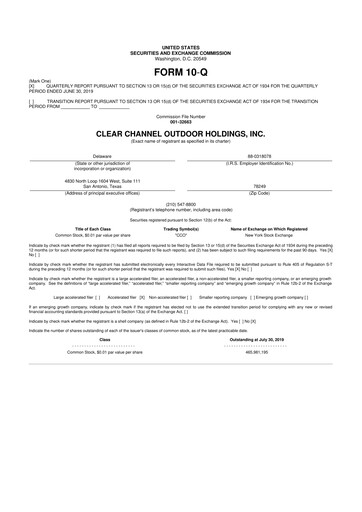 Thumbnail Clear Channel Outdoor
 10-Q Quarterly Report FY2019 