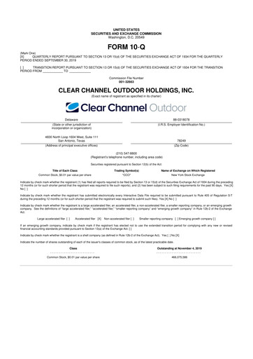 Thumbnail Clear Channel Outdoor
 10-Q Quarterly Report FY2019 