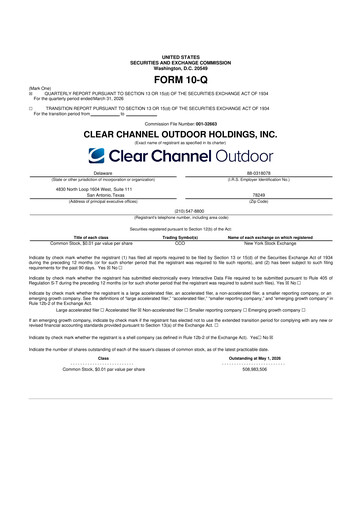 Thumbnail Clear Channel Outdoor
 10-Q Quarterly Report FY 