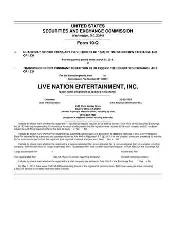 Thumbnail Live Nation
 10-Q Quarterly Report FY2013 
