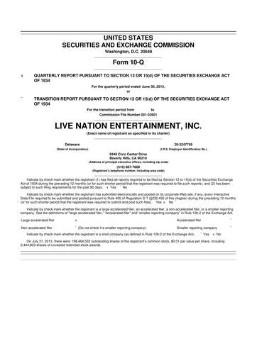 Thumbnail Live Nation
 10-Q Quarterly Report FY2013 