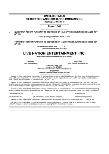 Thumbnail Live Nation
 10-Q Quarterly Report FY2015 
