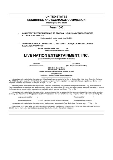 Thumbnail Live Nation
 10-Q Quarterly Report FY2015 