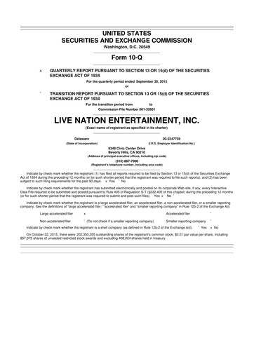 Thumbnail Live Nation
 10-Q Quarterly Report FY2015 