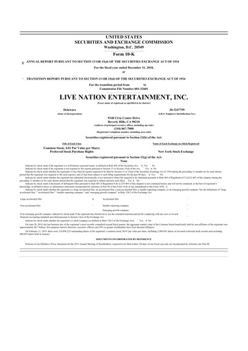 Miniature Live Nation
 10-K Rapport annuel 2018