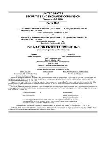 Thumbnail Live Nation
 10-Q Quarterly Report FY2019 