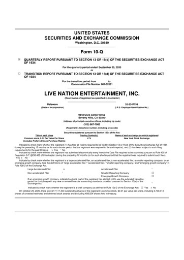 Thumbnail Live Nation
 10-Q Quarterly Report FY2020 